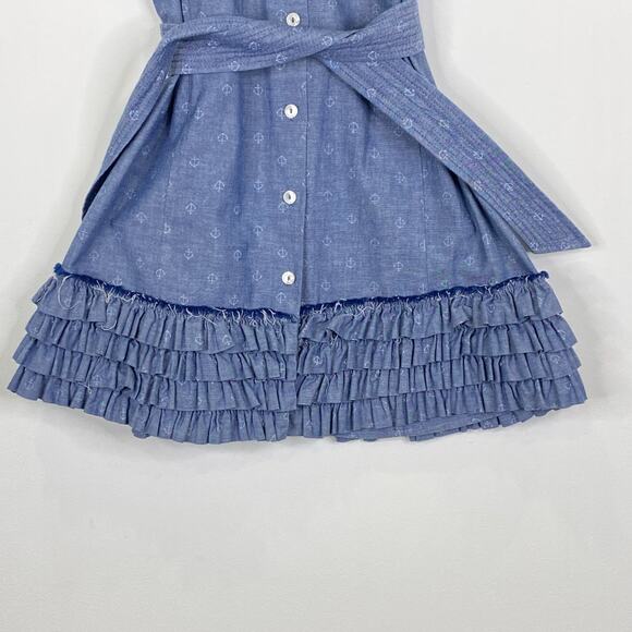 Fine Garments by Bell Chambray Ruffled Mini Dress Womens Sz 8 Nautical Anchors - Picture 5 of 11
